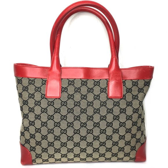 Authentic Gucci red leather monogram canvas tote bag - Picture 3 of 15